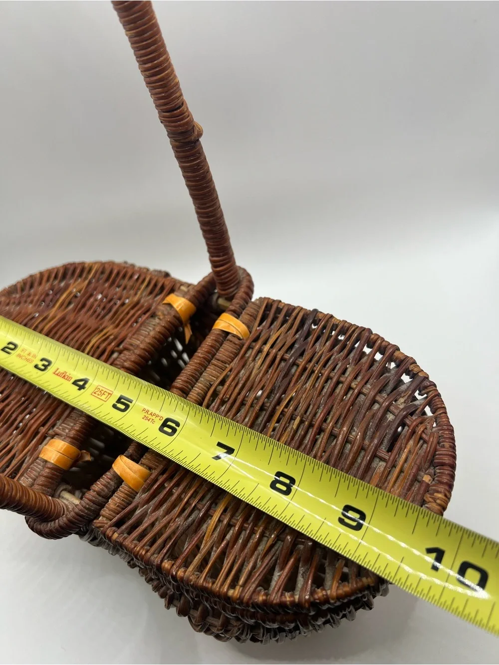 Vintage Small Wicker Gathering Basket Double Lid Cottagecore Farmhouse Decor